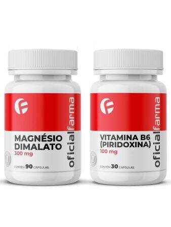 Magnésio Dimalato 300mg 90 Cápsulas + Vitamina B6 (Piridoxina) 100mg 30 Cápsulas